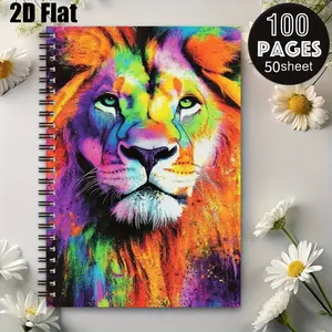 1 Spiral Bound Notebook 5.7x8.26 Inch, Vibrant Lion Design, Durable Coil Binding, Ideal for Travel Journal, Camping Adventure Log, Daily Planner, Perfect Gift for Outdoor Enthusiasts, Birthday, Christmas, Back to School Supplies [2D] Flat