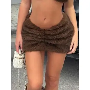 Sexy Bodycon Ruched Skirt, Faux Fur Pleated Half Skirt, Slim Fit High Waist Design, Perfect for Evening Wear & Parties