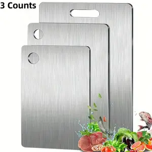 Stainless Steel Cutting Board Set, 3 Counts/set Durable Easy Cleaning Cooking Chopping Board, Kitchen Cutting Board for Fruits, Vegetables, Meat, Bread