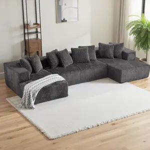 【3 Packages shipping】131.8"U-shaped sofa, modular sectional sofa, double recliner lounge, boneless sofa, soft corduroy fabric sofa for living room, compression sofa without installation