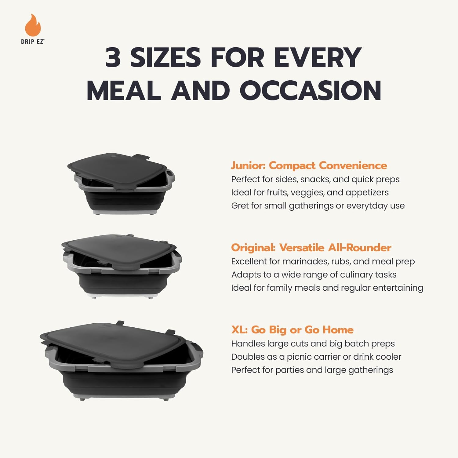 3pc Collapsible BBQ Prep Tub Set - DripEZ
