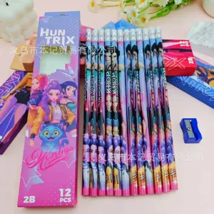 12Pcs Kpop Demon Hunters Huntrix 2B Pencils Wood Graphite Sketch Pencils Set Smooth Writing for School Office Drawing Sketching