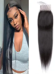 Straight Lace Closure — 4x4 Lace Closure Piece, 8 Inches, Free-Part Design. Premium Quality, 100% Human Hair Extension/Hairpiece Crafted Specifically for Black Women. Natural Black.