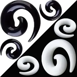2 Packs of Spiral Tapers Ear Tunnels and Plugs for Women Men Black and White Acrylic Ear Piercing Hanger Gauges Expander Stretching Tunnels Ear Plugs Body Piercings Jewelry