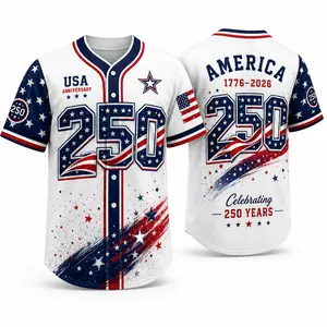 USA 250th Anniversary Baseball Jersey, 1776 2026 Patriotic Button Down Shirt, 4th of July Eagle Flag Graphic Top for Men