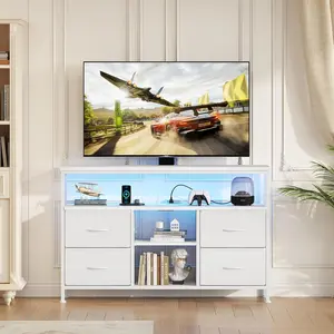 White TV Stand – Modern Entertainment Console for 50 Inch TV, 4 Drawers & Storage Shelves