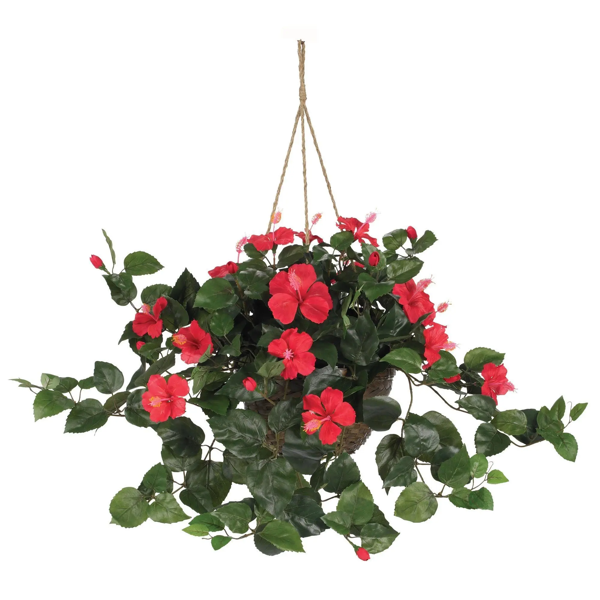 10" Decorative Artificial Hibiscus Flower Hanging Basket - Botanical Aesthetic Garden Plant, Vibrant Indoor-Outdoor Home Office Decor