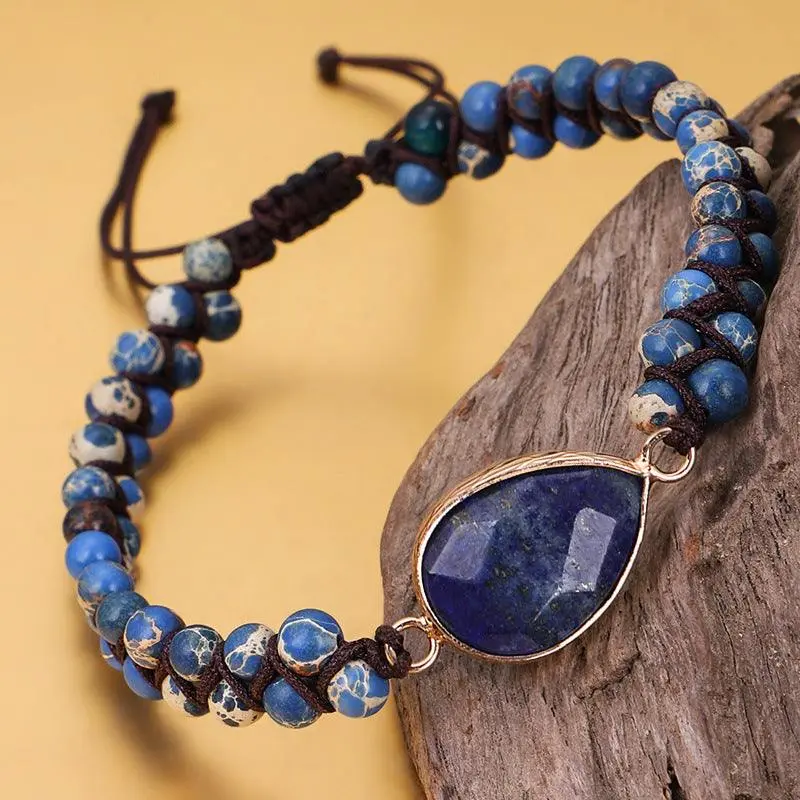 Boho Style Water Drop Love Heart Double-layer Stone Braided Bracelet