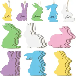 12 count Easter Basket Name Tags, Wooden Easter Bunny  Tags, Easter Decorations for Spring Party Favor Supplies Baskets