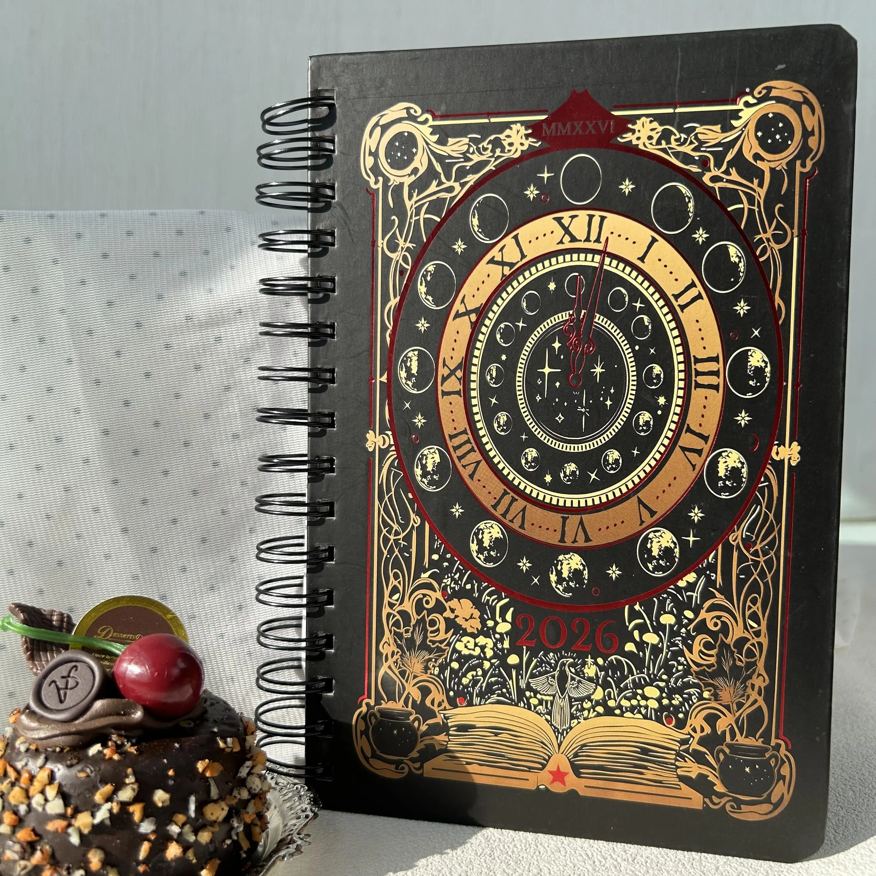 2026 Vintage Celestial Spiral Planner Notebook, Gothic Astrology Monthly & Weekly Agenda Journal, Moon Phase Schedule Diary for Daily Planning