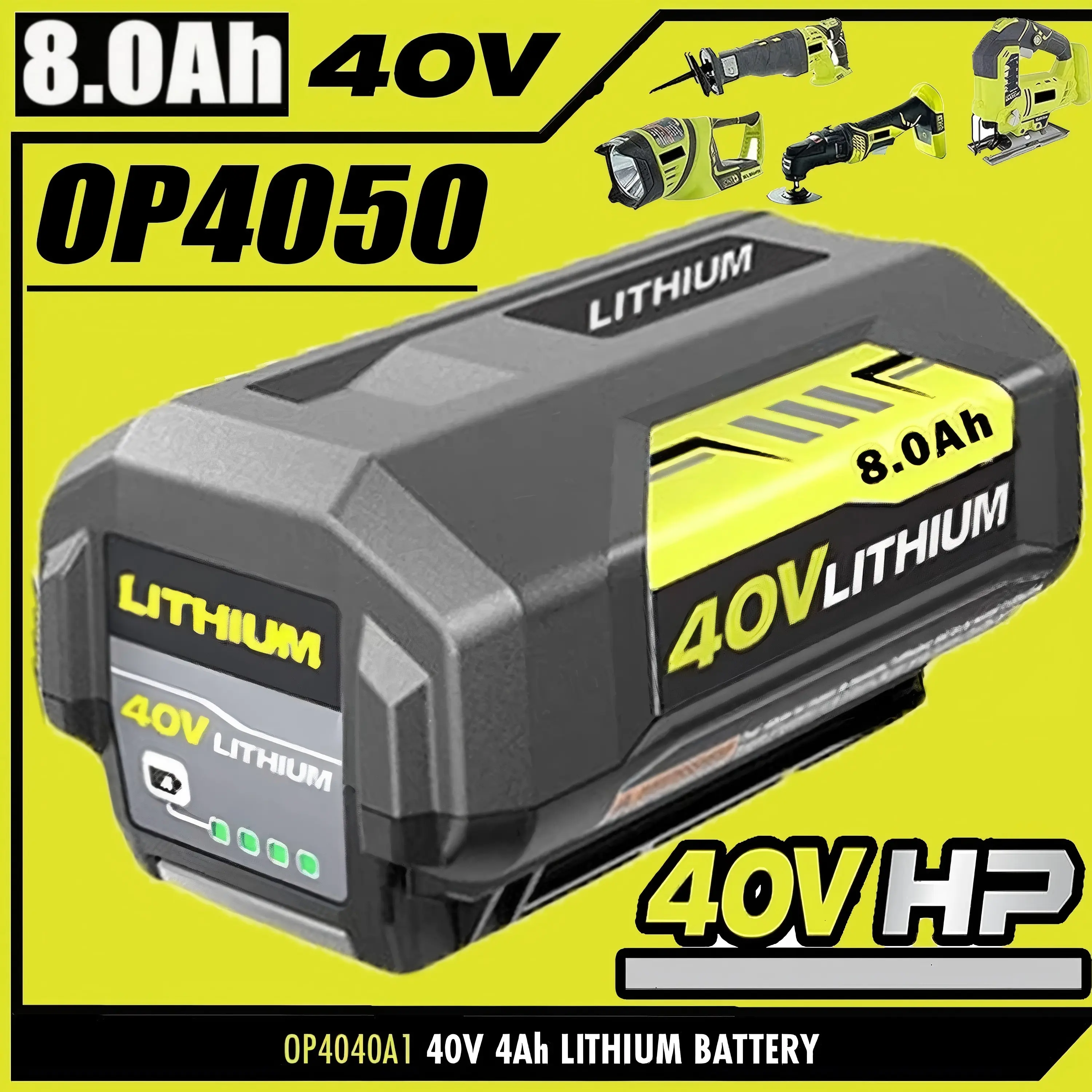 8000mAh Large Capacity 40V Lithium Ion Batteries (8.0Ah, 320Wh) with Cells, CE FCC ROHS Certified, Compatible with Ryobi OP4040 OP4026 OP40804 & 40V Cordless Tools, 8000Mah(8.0Ah), Ce, Fcc, And Rohs Certified