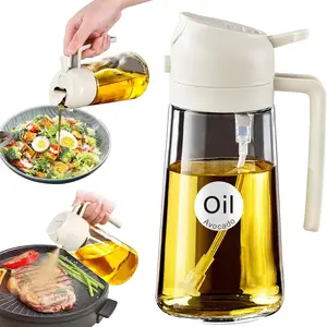 16oz/470ml Glass Olive Oil Sprayer for Cooking with Stickers, 2 in 1 Oil Dispenser for Kitchen Gadgets, Food Grade Premium Spray Bottle for Salad, Frying, BBQ (BLACK)