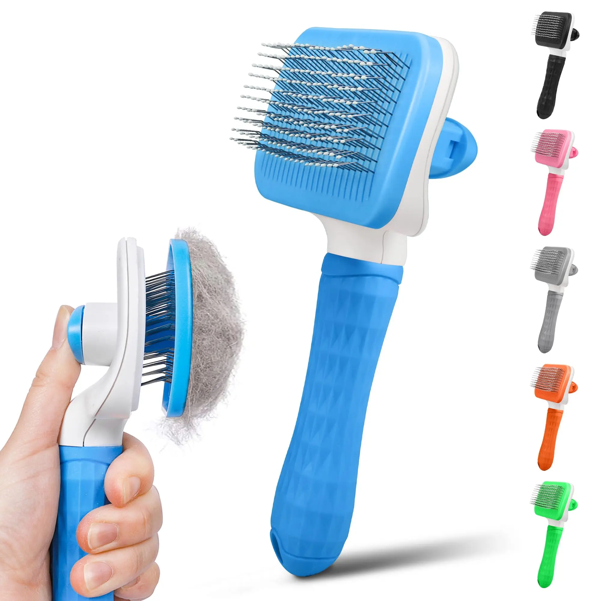 Self-Cleaning Slicker Brush for Dogs & Cats - Pet Grooming Supplies, Deshedding Tool for Loose Hair Removal on Long-Haired, Short-Haired Pets