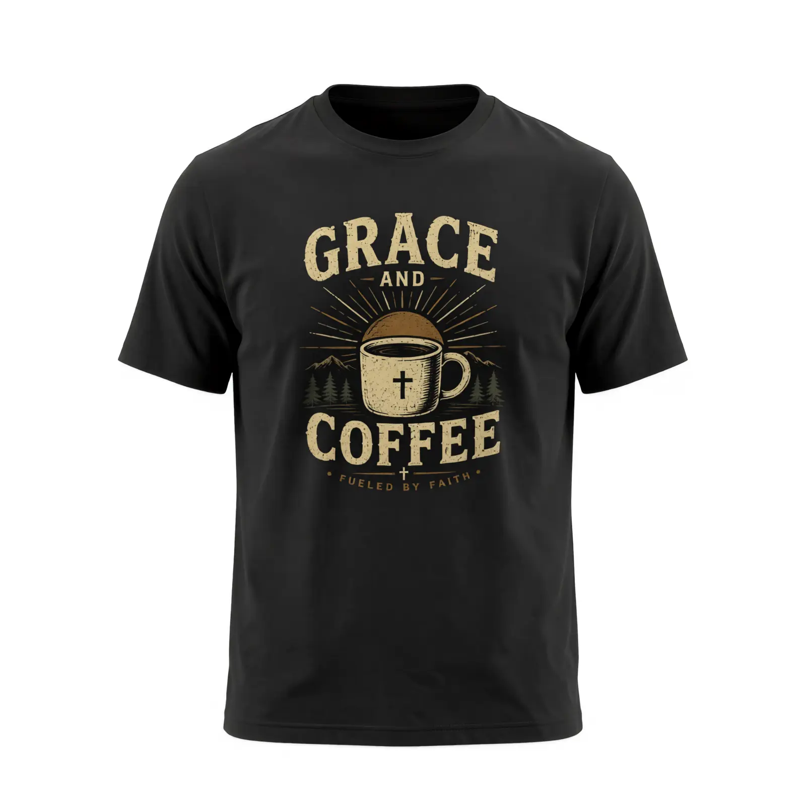 Women's Christian Faith Short-Sleeve Casual T-Shirt, Inspirational Graphic Top with Grace Coffee Blessed Adventure Mountain Designs, Religious Gift Clothes