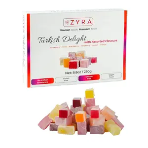 ZYRA Turkish Delight - 8.8oz - Woman Owned Brand - Luxury with Assorted Fruit - Rose, Strawberry, Raspberry, Blackberry, Lemon, Orange - Authentic Premium Lokum Confectionery - Gifts for Everyone