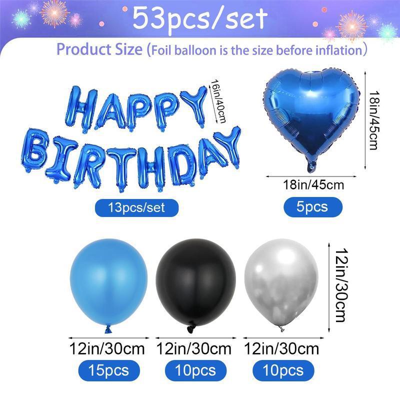 Happy Birthday Letter Balloon Set - 53pcs Metallic Latex Balloons for Stunning Birthday Party Decorations in Blue and Silver