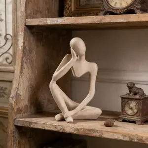 European Luxury Mini Sandstone Thinker Abstract Figure Resin Craft Statue, Office Bookshelf Decor, Living Room Hallway Decoration