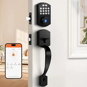 Keyless Entry Door Lock Deadbolt,Front Door Handleset with Fingerprint Deadbolt,  Digital Keypad Deadbolt Lock with Handle,App,Auto-Locking,Black