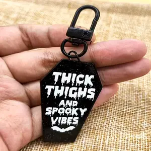 Trendy Acrylic Halloween Tombstone Keychain - Black, Non-Metallic, Bag and Car Fashion Accessories, Keychain for Bags