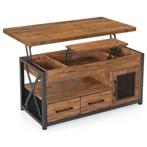 SIKAIC 40in Modern Lift-Top Coffee Table - Brown Wooden Rectangular Indoor Furniture, Modern Center Table for Living Room, Rectangular Coffee Tables