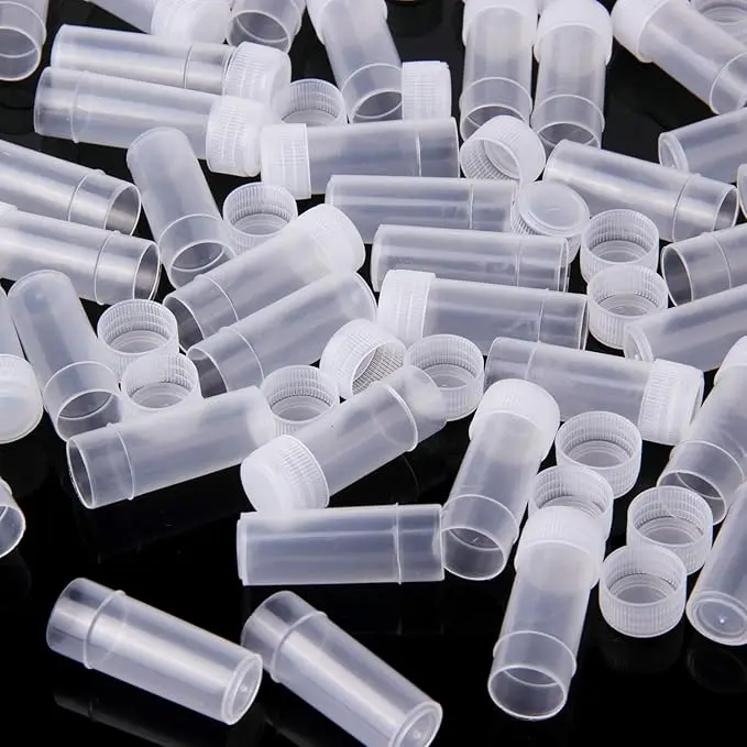 100pcs 5ml Plastic Sample Small Bottle Vial Storage Container Test Tube with Screw Caps for Lab powder Sample with portable caps for storing pills, capsules, and drugs