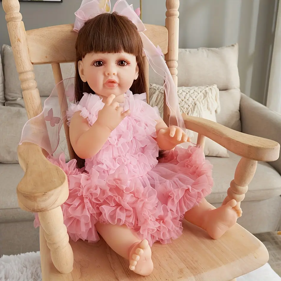 Lifelike Realistic Rebirth Baby Doll, 22in/55cm Full Vinyl Unisex Body, Safe Pretend Play Toy with Pink Tutu Dress, Supports Child Development, Ideal Gift for Kids Age 3+ (Birthdays, Thanksgiving), Lifelike Doll, Realistic Rebirth Doll