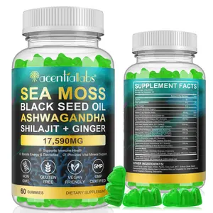 Acentiallabs Sea Moss Gummies 3000mg | Bladderwrack Ashwagandha Burdock Root | Vegan Energy Immune & Thyroid Support | Organic Fruit Flavor | 60 Count