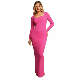 Popilush Shapewear Long Sleeve Modal Maxi Lounge Dress  Fit Casual