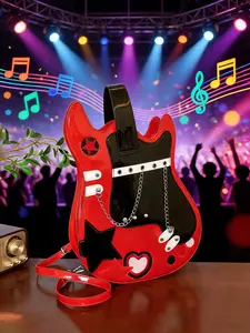 1pc Music Festival Women's Fashion Trend Color-Block Guitar Bag Unique Shape Bag Casual Trendy Bag Perfect for Daily Commutes, Street Style, Music Festivals, and Parties Versatile Women's Must-Have Shoulder Bag