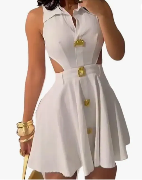Women's Casual Little Dress with Gold Buttons, Minimalist Feminine Style, for many occasion Elegant