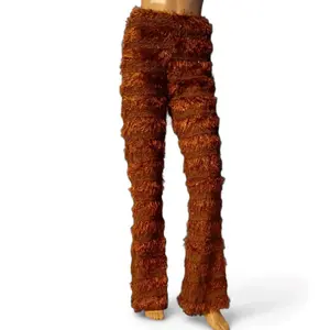 Women’s Fuzzy Flared Pants High Waist Textured Plush Trousers Trendy Statement Bottoms for Fashionable Outfits
