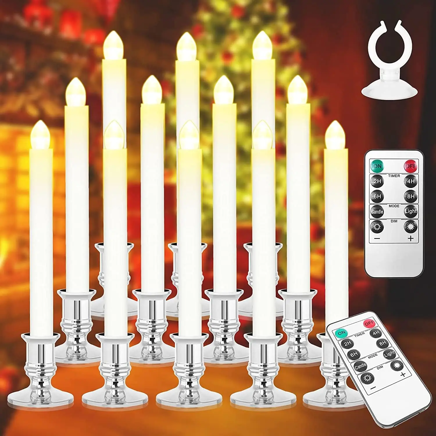 Window Candles 12 Pack  Operated with Timer, Flameless, 2 Remote Controls - Christmas Window Lights, Removable  Holder and Suction Cup for  Decorations