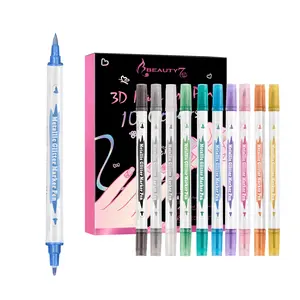 Beauty7 Nail Art Pens Set 10 Color 3D Nail Polish Pens Glitter Dual Tipped for DIY Nail Art Beauty Patterns & Designs