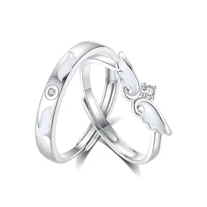 Angel Wings Glow-in-the-Dark Sterling Silver Couple Matching Rings - Adjustable Size with Zircon Accent luxury jewelry elegant accessory
