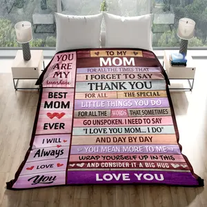 1pc Mom Blankets Gifts For Mom From Daughter & Son, Mom Birthday Gifts, I Love You Mom Step Letter Warm Soft Throw Blankets, Mom Blankets Gifts For Birthday, Christmas Suitable For Nap, Office, Sofa, Couch, Bed, Camping And Travel-280GSM