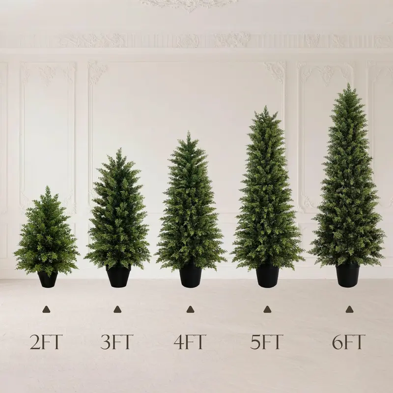 The Cedar trees 2/3/4/5/6FT 2 Pack Artificial Cypress Trees Tower Shaped False Needles with Realistic Textured Leaves UV Resistant Christmas Tree suitable for outdoor/indoor Halloween decoration