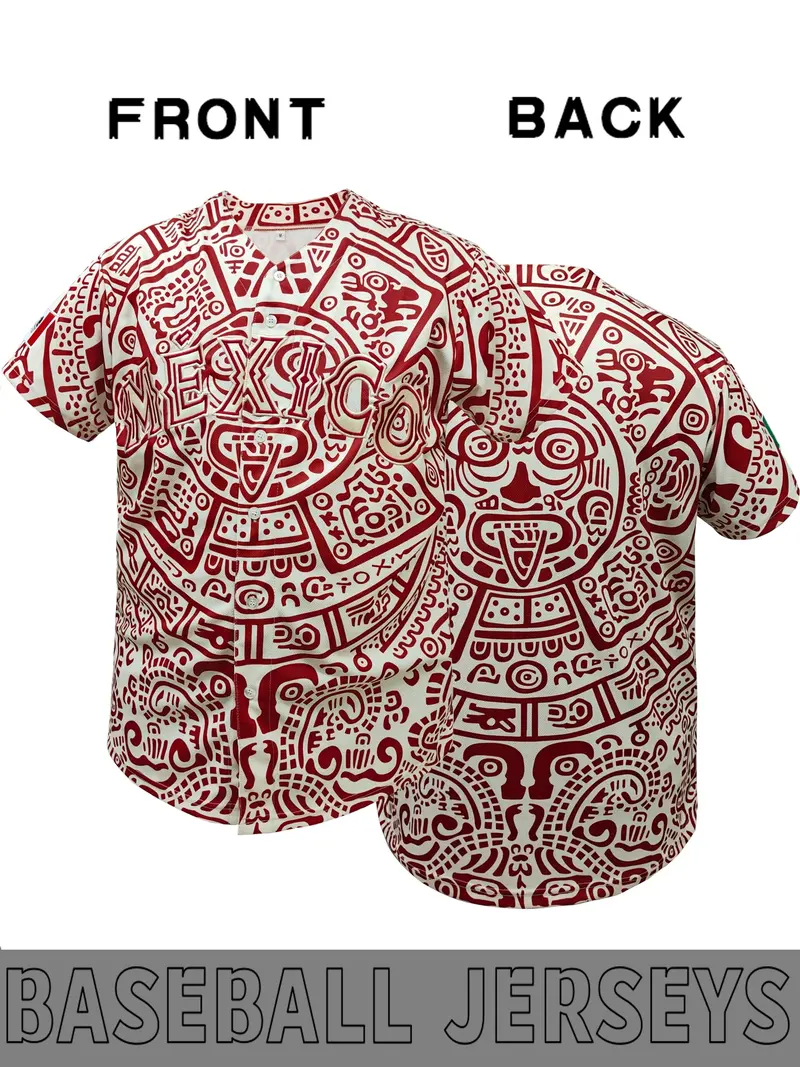 Men's baseball jersey with "MÉXICO" Embroidered with retro Mexican style, loose button cardigan suitable for sports and daily cultural wear, niche trend, Stylish jersey