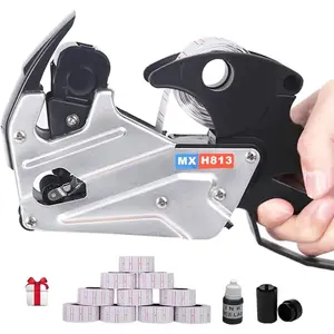 MX-h813 Price Tag Gun for Clothing Tags -Price Stickers-Expiration Date Stamp-Gun Stickers, 1 line Label Gun, Date Sticker Gun | Include: A Price Gun,10 Roll Labels,1 Wheels