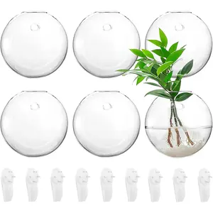 6 Pack Wall Hanging Planters Terrarium, 4.7 Inch Glass Oblate Globe  Containers, Wall Mount Clear Flower Vase for Propagating Hydroponics , Air  ( Not Included)