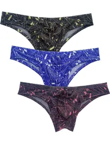 Men's Breathable Mesh Print Soft Stretch Briefs Set, Soft Stylish Brief, Slim-Fitting Low Waist Comfortable Elastic Fashion Bikini Shorts, Sexy All Seasons Underwear Stretchy Underwear