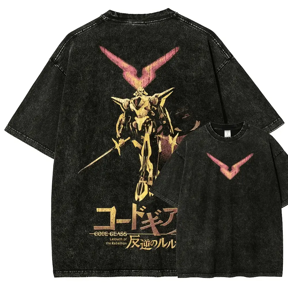 Code Geass Lelouch Of The Rebellion Oversized Graphic Tee Vintage Acid Wash Anime T Shirt Y2K Streetwear Gym Pump Cover Lancelot Mecha Retro Manga Merch Tiktok Finds Trendy Dark Aesthetic Workout Fit Casual Mens Heavy Cotton