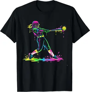 Softball Player Girl Ice Cream Softball Drip T-Shirt - Cotton Fabric Youth Boys Girl T-shirt