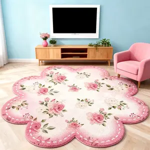 Rose French Romantic Valentine Carpet, Soft Plush Foot Pad, Washable Floral Rug, Hand Wash Only, Suitable for Living Room Bedroom Game Room