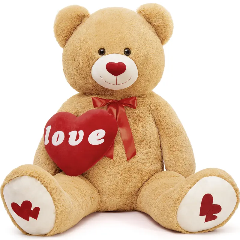 Giant Teddy Bear 4.9Ft Stuffed Animal, Big Teddy Bear with Heart, Large Brown Stuffed Bear Plush Toys for Kids, I Love You Valentines Bear Gift for Girlfriend Wedding Durable Soft Fluffy