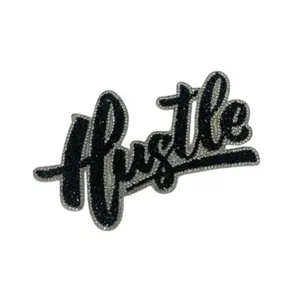 Patch Party Club, Rhinestone Patch, "Hustle" Super Blinged Patch with Adhesive, Size 6.5" Czech Rhinestones, DIY Applique for Hats, Shirts, Bags, Crafts