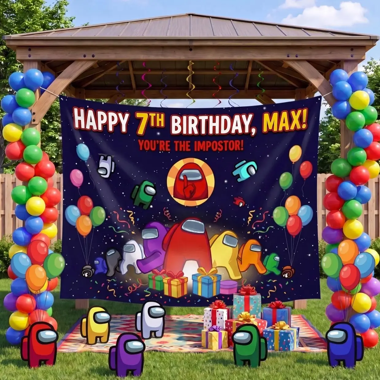 4 Styles Custom Gamer Birthday Party Backdrop Tapestry, Personalized Imposter Tapestry, Video Game Birthday Decorations