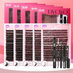 Dycko False Eyelash Set D Curl 280pcs 9-16mm Full Coverage 30D-100D Mixed Styles Natural to Dense Includes Glue Remover Tweezers