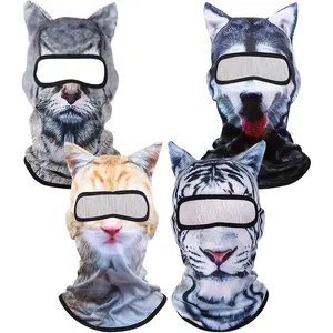 4 PCS 3D Cat Ski Mask,Cat Shiesty Face Mask Balaclava with Ears, Breathable Funny Ski Mask,Suitable for Skiing,Biking,Gathering,Halloween(Cat,Dog,Tiger) Ye