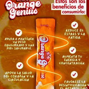 Orange Genius Natural Energy Sport Beverage - 150mg Caffeine, Antioxidants, Vitamins & Minerals - 30 Individual Bars - No Sugar - Aromatic & Energizing Drink