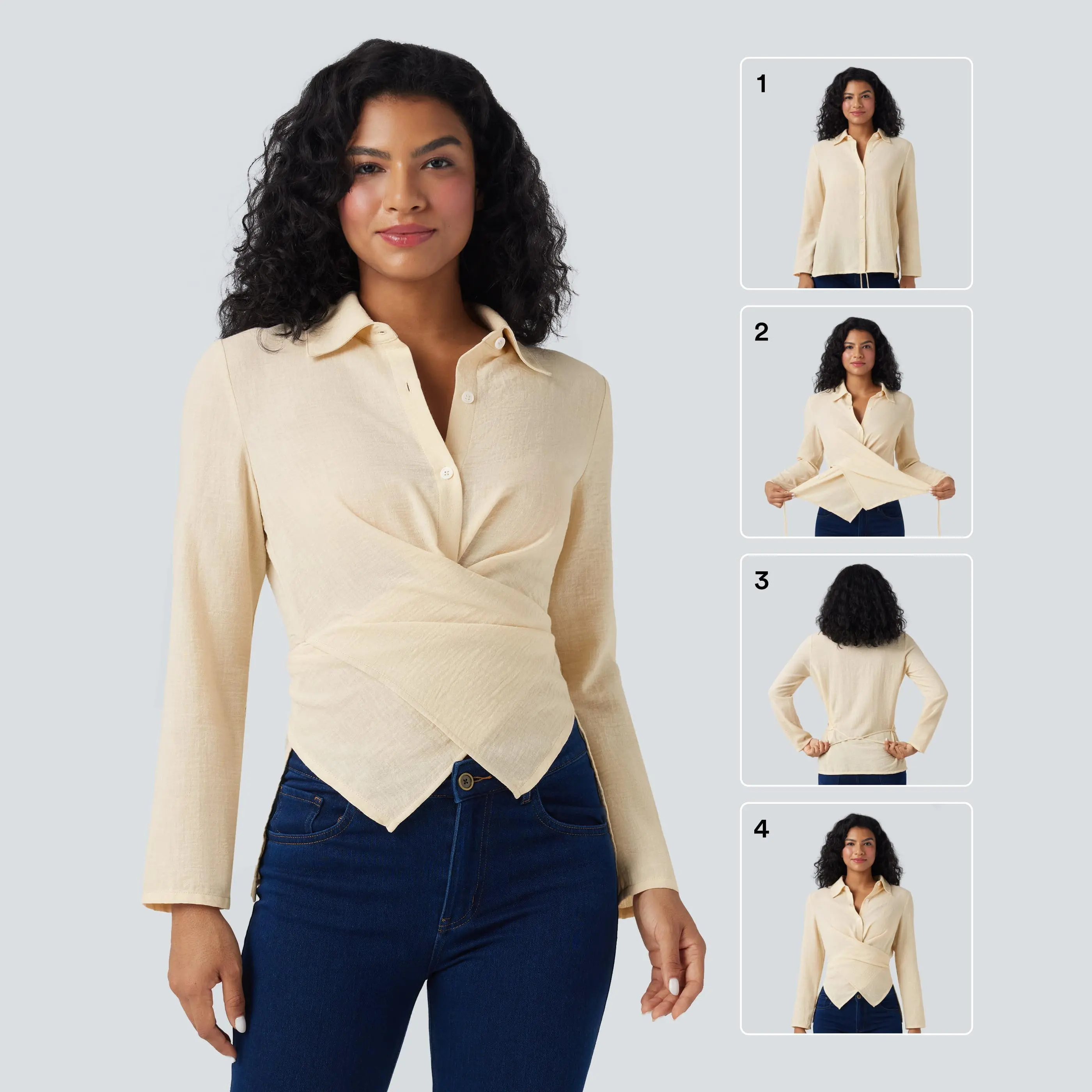 Halara Long Sleeve Wrapped Tie Back Work Shirt